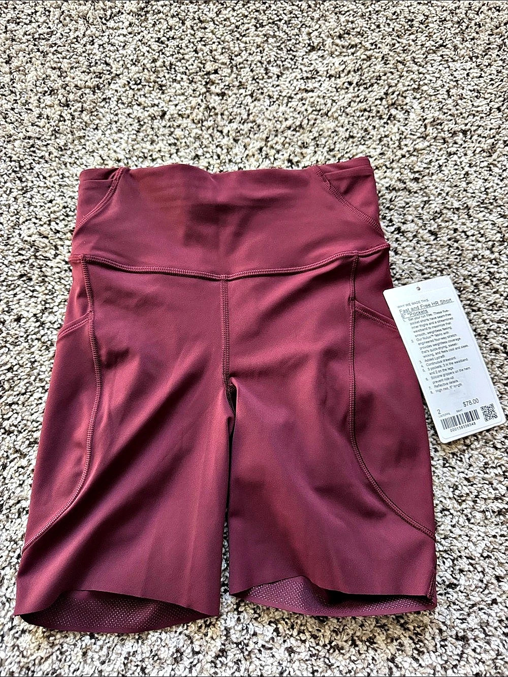 Lululemon Fast and Free High-Rise Short 6" Pockets Burgundy